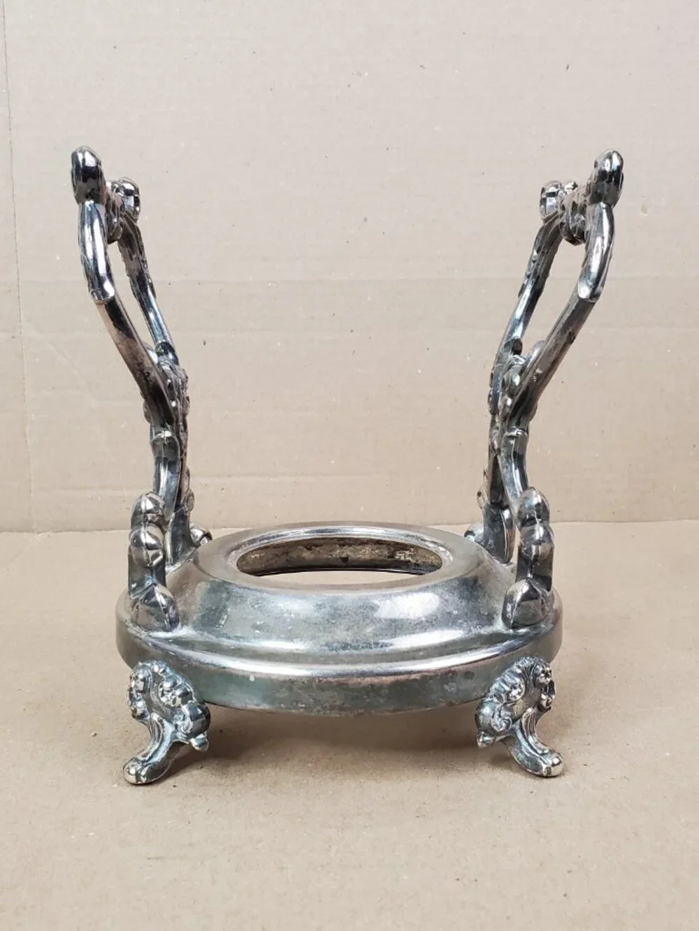 Vintage Silver-Plated Gravy Boat warmer Stand Unbranded Footed